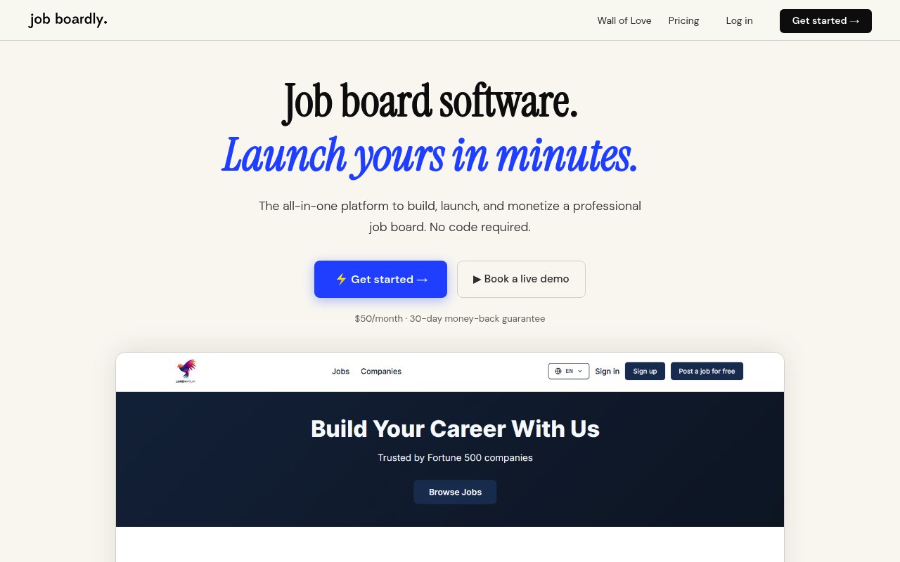 Job Boardly homepage