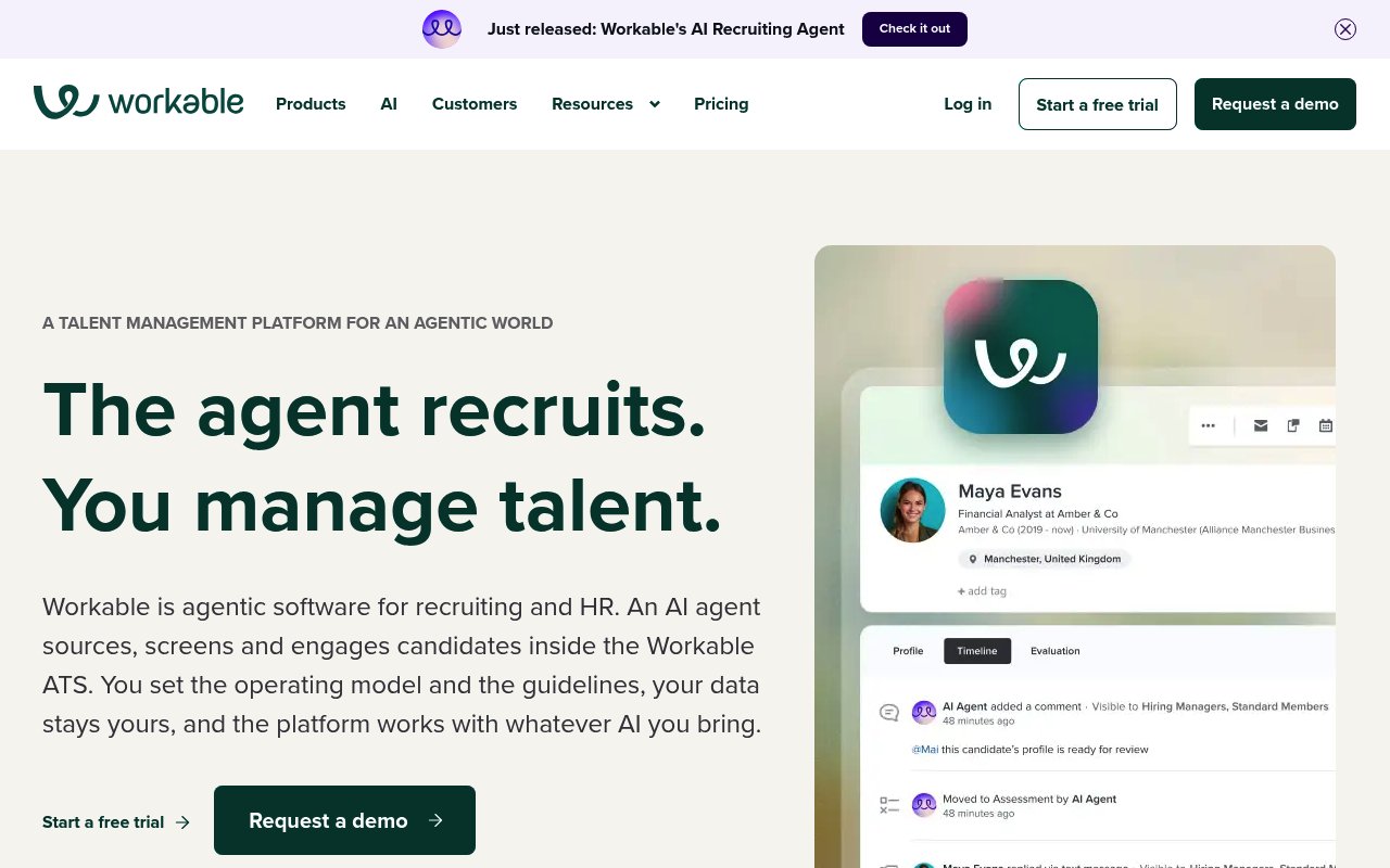 Workable recruiting software homepage